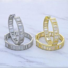 Hoop Earrings 2024 Iced Out Bling Big Earring For Women Micro Pave Clear Cubic Zirconia 5A CZ Sparking 45MM Huggie Hoops