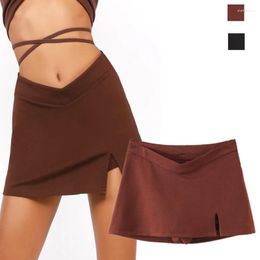 Skirts American-Style Sexy V-Waist Split Mini Skirt Slim Looking All-Matching Short Stylish Sheath Culottes