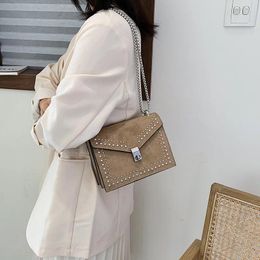 Shoulder Bags Scrub Leather Small Messenger Designer Fashion Chain Rivet Lock Crossbody Bag Female Travel Mini For Women