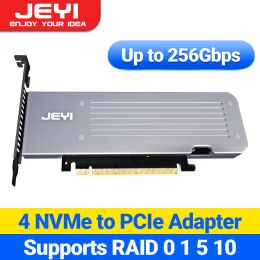 Cards JEYI 4 SSD M.2 X16 PCIe 4.0 X4 Expansion Card with Heatsink, Supports 4 NVMe M.2 2280 up to 256Gbps, Support Bifurcation Raid