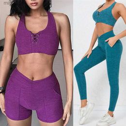 Women's Tracksuits Womens nylon outdoor bra yoga set gym shorts green squat legs training pocket pants soaking activity fitness 1 to 2 pieces 2024 yq240422