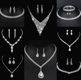 Valuable Lab Diamond Jewelry set Sterling Silver Wedding Necklace Earrings For Women Bridal Engagement Jewelry Gift W38X#