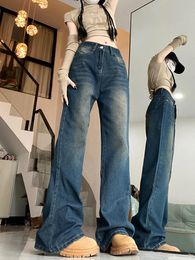 Women's Jeans Flare Pants Women Vintage Y2k Denim Ladies High Waist Fashion Pocket Trousers Wide Leg Korean