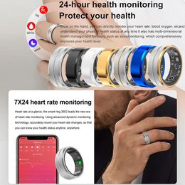 Fashion Healthy Smart Ring Heart Rate Blood Oxygen Thermometer Fitness Tracker Smart Finger Digital Rings For Men Women Gift 240414