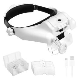 Equipment LED Illuminated Headband Magnifier Rechargeable Head Worn Lighted Magnifying Glass Headset Loupe Tool For Close Work Reading