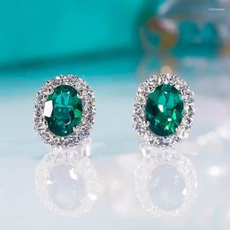 Stud Earrings QINHUAN Luxury Emerald S925 Sterling Silver High Carbon Diamond For Women Party Vintage Super Flash Fine Jewelry