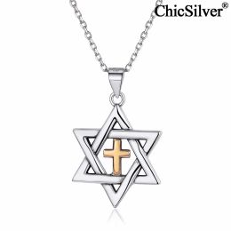 Necklaces ChicSilver 925 Silver Cross Star of David Pendant Necklace Symbol Pendant Religious Jewish Jewelry for Women Men Chain 18''