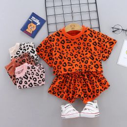 T-shirts Boys Girls Leopard Print Cotton Kids Tshirts Sets Baby Clothing Summer Newborn Infant Sports 2pcs Sets Toddler Girl Clothes Set