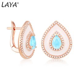 Earrings Laya Silver Earrings For Women Pure 925 Sterling Silver Retro Style High Quality Zircon Natural Blue Fushion Stone Fine Jewelry