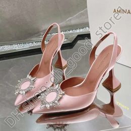 Amina Muaddi Heel Clear Sandals Top Luxury Designer Dress Shoes Bowknot Crystal Diamond Decoration Transparent PVC Wine Cup Amina Muadi Red Heels 574