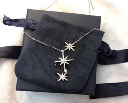 Luxury Classic Designer S925 Sterling Silver Full Zircon Triple Meteorites Star Pendant Necklace For Women jewelry6284736