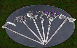 Hair Clips & Barrettes Ethic Dragon Hairsticks Silver Axe Sword Accessories Witch Triple Moon Pentagram Hairpin StickHair5931527