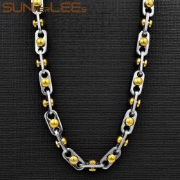 Necklaces SUNNERLEES 316L Stainless Steel Necklace 6mm Geometric Beads Link Chain Silver Colour Gold Plated Men Women Jewellery Gift SC163 N
