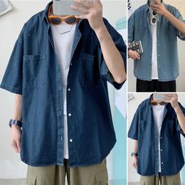 Blue Denim Short Sleeve Shirts Men Summer Thin Korean Fashion Top Vintage Oversize Baggy Cardigan Blouses Casual Man Clothes 240407