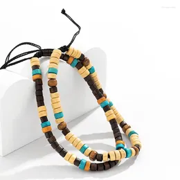 Anklets 2pcs Bohe Flat Wooden Bead Ethnic Style Retro Foot Chain Decorated Jewellery Beach Colourful Adjustable Hand Woven