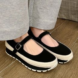 Casual Shoes Women's Natural Suede Leather Thick Sole Platform Mary Jane Flats Round Toe Leisure Soft Comfortbale High Quality Espadrilles