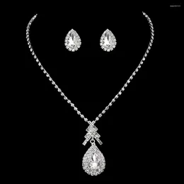 Necklace Earrings Set BLIJERY Simple Crystal Teardrop Jewelry Silver Color Rhinestones Wedding Bridesmaid Bridal