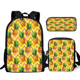 Backpack YIKELUO Tropical Fruit Pineapple Tribal Stripe Print Yellow Durable Zipper Casual Messenger Bag Student Pencil Case