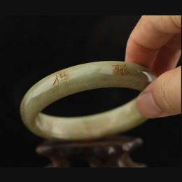 Strands Old China Natural Jade Hand Carved ancient words bangle bracelet d9