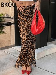 Skirts BKQU 2024 Chic Leopard Print Long Skirt Women Party Sexy High Waist Hip Package Elegant Office Lady Slim Y2K Streetwear