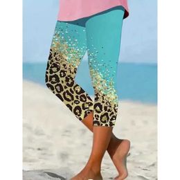 Женские брюки Capris Summer Womens Clothing Printed Capris Leggings Casual Slim Fit High Alabaed Polka Dot Leopard Print Leggings Y240422