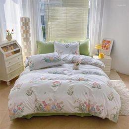 Bedding Sets Spring Wash Double Layer Yarn Plant Pattern Shell Embroidery Four Piece Set Of Covers Bedsheets Pillows