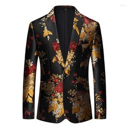 Men's Suits 2024 Golden Floral Print Suit Jacket Jacquard Slim Wedding Club Party Dress Clothing