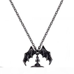 Queen Mother Demon Evil Titanium Black Wings Diamond Saturn Necklace Super Cool Punk Bat274U