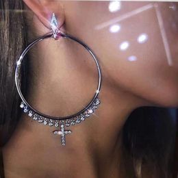 Dangle Earrings Luxury Water Drop Crystal Tassel Cross Solid 925 Sterling Silver Round Large Cuff Women Wedding Jewellery