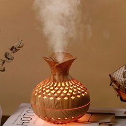 Humidifiers New Vintage Elegant and Creative Woodgrain Flower Humidifier USB Mini Silent Home Office Desktop Colourful Wisp Air Aroma Diffuser Y240422