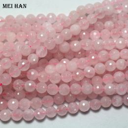 Necklaces Wholesale Natural 8mm Shinny Rose Pink Quartz Crystal Faceted Round Stone Loose Beads For Jewelry Making DIY Necklace Strand