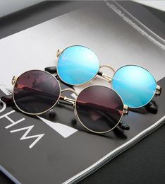 Round Metal Sunglasses Designer Gold Flash Glass Lens For Mens Womens Mirror Sunglasses Round unisex sun glasse 1536064