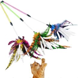 Toys Cat Wand Toy Feather Teaser Stick Cat Toys Interactive Cat Toy Feather Wand with Paper Wadding for Indoor Cats Playing Exercise