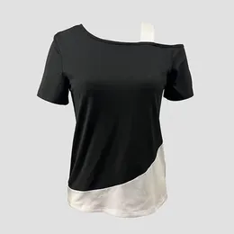 Women's Blouses Skew Collar Short Sleeve Tee Tops Stylish Off-shoulder Summer With Patchwork Colour Loose For Streetwear