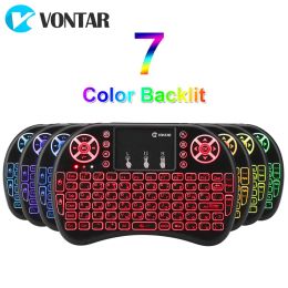 Keyboards VONTAR i8 + 2.4G Mini Wireless Keyboard 7 Colours backlit Touchpad Handheld Russian Air Mouse for Android TV Box T9 X96 HK1 mini