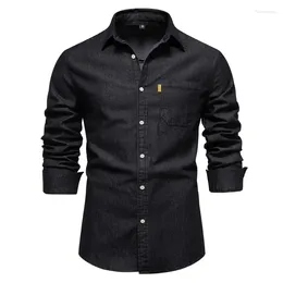 Men's Casual Shirts Spring Denim Shirt Long-sleeved Solid Color Fashion All-match Slim