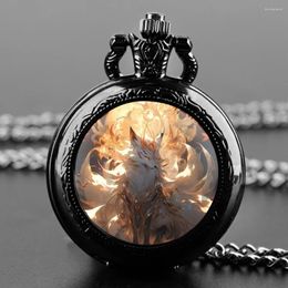 Pocket Watches Anime Vintage Watch Genshin Glass Dome Quartz FOB Chain Clock Pendant Necklace For Men Women Gift