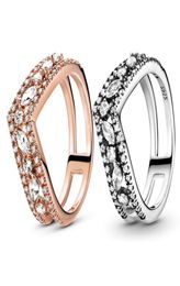 Sparkling Marquise Double Wishbone RING 925 Sterling Silver Rose gold Women Wedding Jewellery For Engagement gift Rings with Original Box9768159