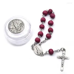 Strand Red Wood Rosary Bracelets With Box Alloy Cross Catholic Jewellery