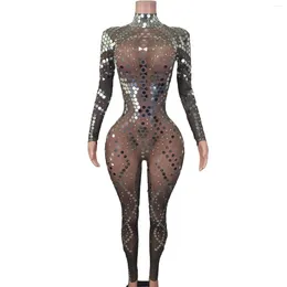 Stage Wear Black Mesh Latin American Sequins Sexy Pole Dance Carnival Gala Nightclub Prom Singer DJ Bodysuit Shuilifang
