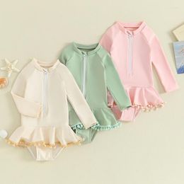 Women's Swimwear Baby Girl Swimsuits Summer Solid Colour Zipper Long Sleeves Jumpsuit For Toddler Bathing Suits Beachwear