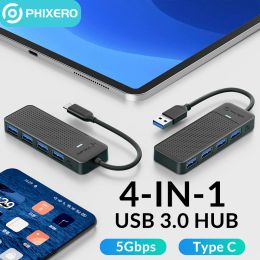Hubs PHIXERO 4 Port USB 3.0 HUB Multi USB Splitter Type C Adapter Expansion UltraSlim OTG 5Gbps High Speed For Mac PC Accessories
