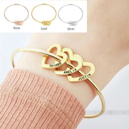 Strands 16+5cm Personalised Name Bracelet Heart Charm Women Stainless Custom Date Bangle Personality Family Names Hand Jewellery Gift