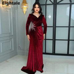 Party Dresses Eightale Velvet Evening Dress For Wedding Long Sleeves Length Simple Mermaid Arabic Prom Gowns With Detachable Skirt