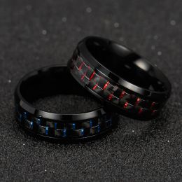 Bands 2020 Titanium Steel Black Carbon Fibre Rings Fashion Red Blue Ring Anel Masculino Mens Cool Jewellery