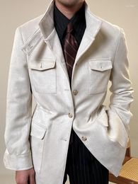 Men's Jackets Stand Collar Single Breasted Suede Jacket Spring Advanced Casual Business Blazer Coat Fashion Men Clothing