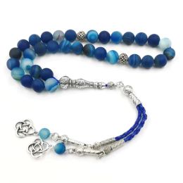 Clothing Tasbih men Natural Matte Blue agates stone prayer beads muslim Misbaha gift 33beads Professional islamic rosary bead