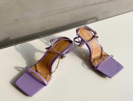 2021Summer Elegant Women Purple High Heels Chain Sandals Designer Open Toe Green Yellow Stiletto Heels Sandals Nightclub Shoes Y075983342