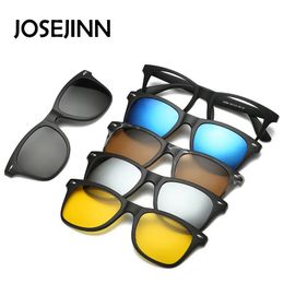 5 in 1 Sunglasses Men Magnetic Clip On Lens Glasses Polarized Driving Fishing For Myopia Eyeglasses Frame 240418