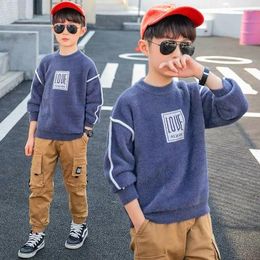 Clothing Sets Boys Sweater Wool Coat Kids Tops Knitting 2024 Grey Spring Autumn Plus Thicken Cottons Pullover Formal Sport Children's